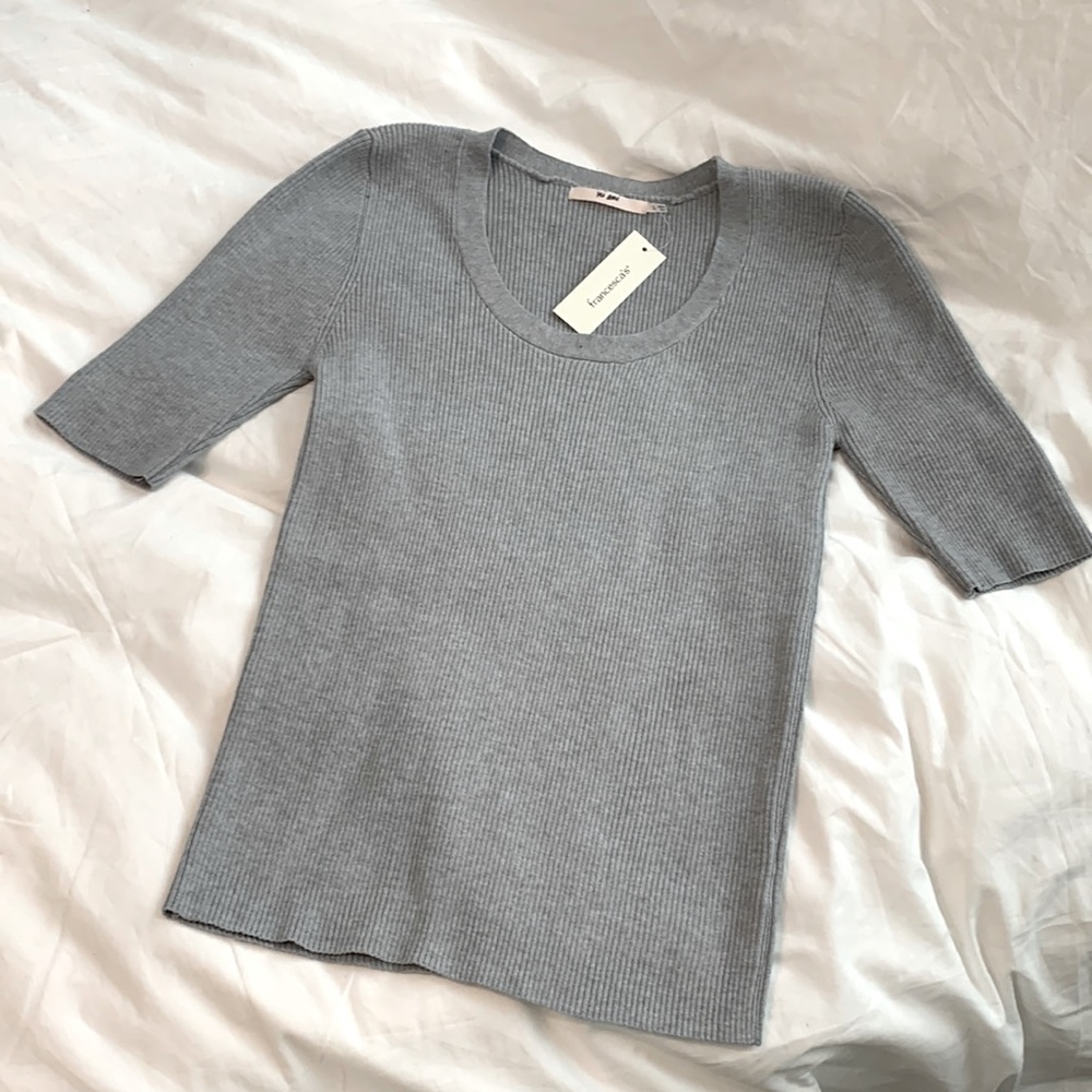 Mi Ami Gray Ribbed Scoopneck Sweater NWT